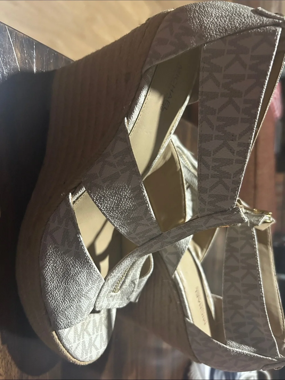 Michael Kors Neutral MK Signature Espadrille Wedge Sandals